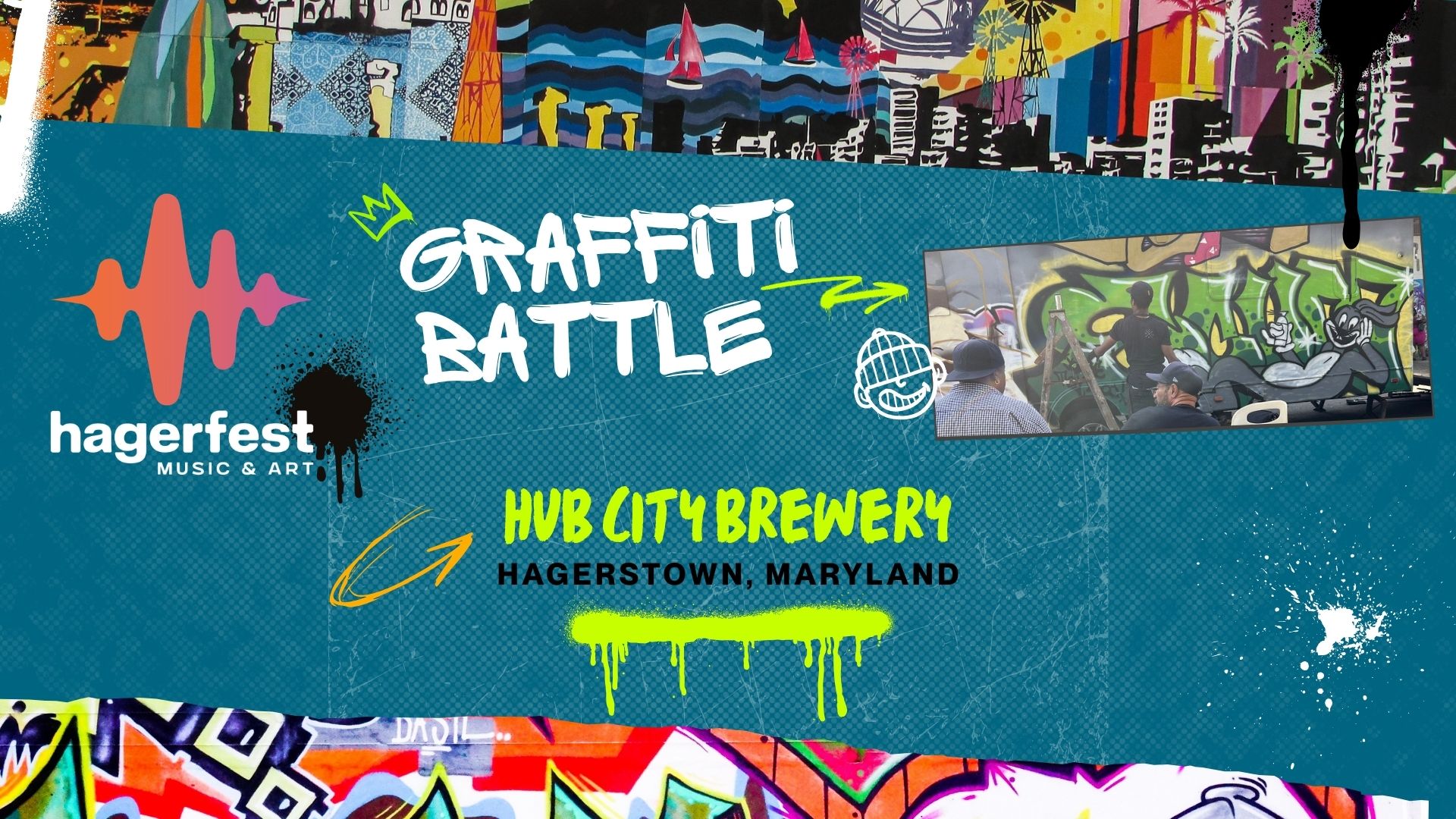 Colorful digital poster for Hagerfest Music & Art's 